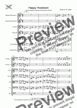 page one of HAPPY HOEDOWN (for strings & descant recorders)
