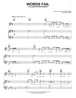 page one of Words Fail (from Dear Evan Hansen) (Piano, Vocal & Guitar Chords (Right-Hand Melody))