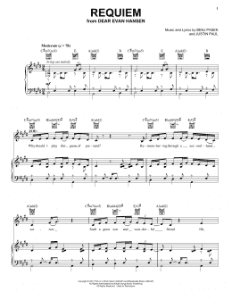 page one of Requiem (from Dear Evan Hansen) (Piano, Vocal & Guitar Chords (Right-Hand Melody))