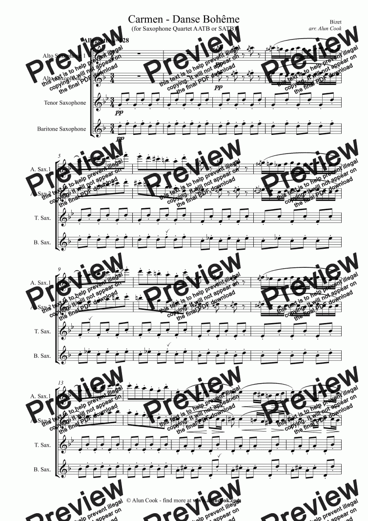page one of Carmen - Danse Boheme (Saxophone Quartet)