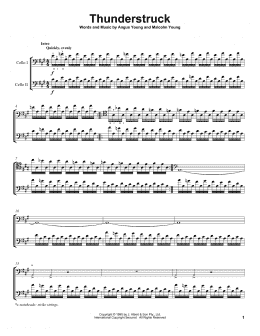 page one of Thunderstruck (Cello Duet)