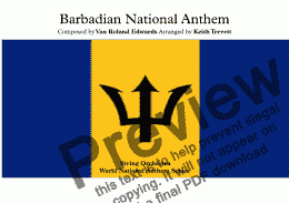 page one of Barbadian National Anthem (In Plenty and in Time of Need) for String Orchestra MFAO World National Anthem Series)