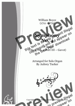 page one of Organ: Symphony No. 4 in F major (Op. 2, Part III - Gavot) - William Boyce