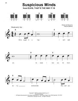 page one of Suspicious Minds (Super Easy Piano)