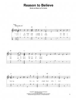 page one of Reason To Believe (Easy Ukulele Tab)