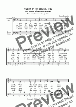 page one of Savior of the Nations Come (SATB)