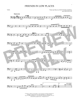 page one of Friends In Low Places (Tuba Solo)