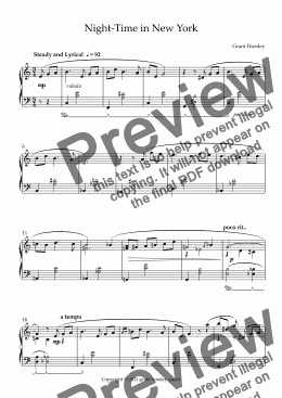 page one of "Night Time in New York"- A Blue Waltz- Solo Piano