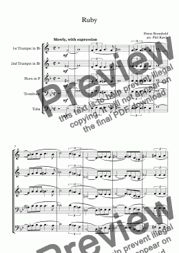 page one of Ruby - Brass Quintet