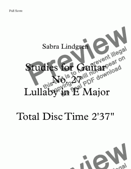 page one of Studies for Guitar  No. 27 Lullaby in E Major