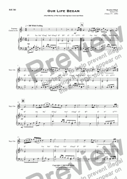page one of Our Life Began  (The Fifth Day of The Year) - Solo Soprano Cornet and Piano