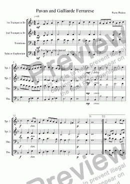 page one of Renaissance Music for Brass: "Pavan Ferrarese and Galliarde" for Brass Quartet