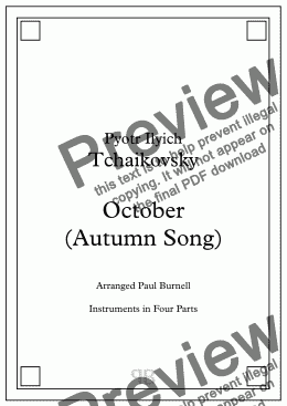 page one of October (Autumn Song), arranged for instruments in four parts – Score and Parts