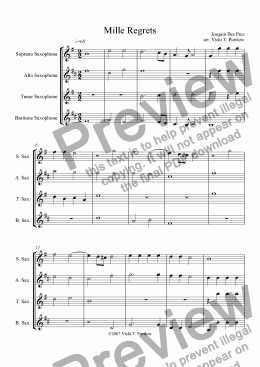 page one of Mille Regrets by Josquin for saxophone quartet
