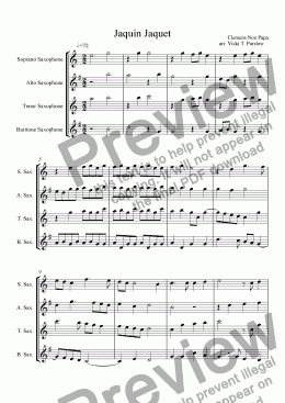 page one of Jaquin Jaquet by Clemens for sax quartet SATB