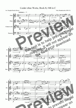 page one of Mendelssohn: Lieder ohne worte, Book 8, #48 for wind quartet (fl, ob, clt, bassoon)