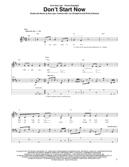 page one of Don't Start Now (Bass Guitar Tab)