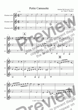 page one of Clarinet Trio Petite Camusette by Antoine de Fevin