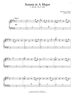 page one of Sonata In A Major, L. 483 (Piano Solo)