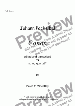 page one of Pachelbel - canon in D for string quartet