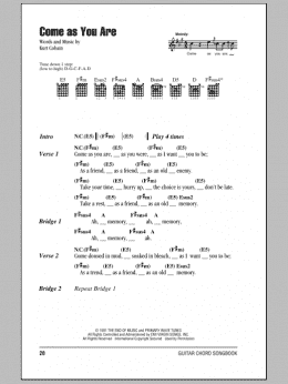 page one of Come As You Are (Guitar Chords/Lyrics)
