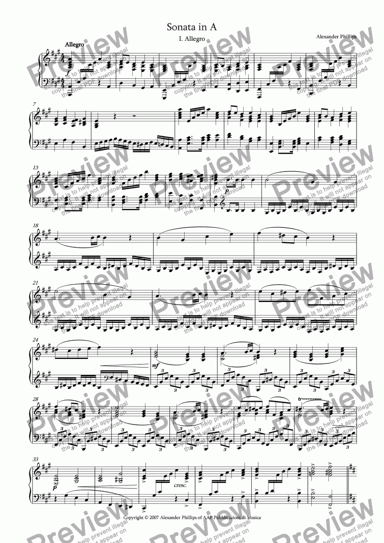 page one of Sonata in A major - I. Allegro
