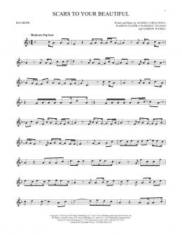 page one of Scars To Your Beautiful (Recorder Solo)