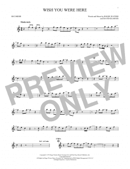 page one of Wish You Were Here (Recorder Solo)