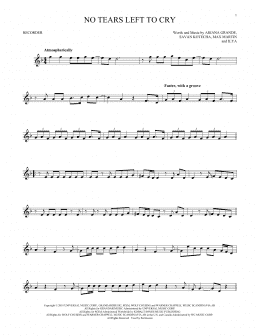 page one of No Tears Left To Cry (Recorder Solo)
