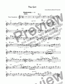 page one of The Girl - transcribed by Edward Timershin for tenor sax