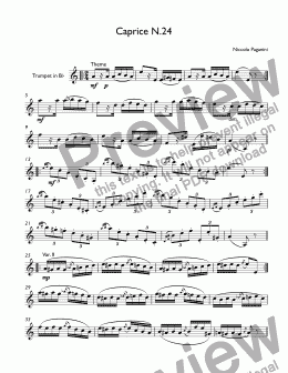 page one of Paganini - Caprice N.24 for trumpet Bb