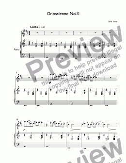 page one of Erik Satie - Gnossienne No.3 for trumpet Bb & piano