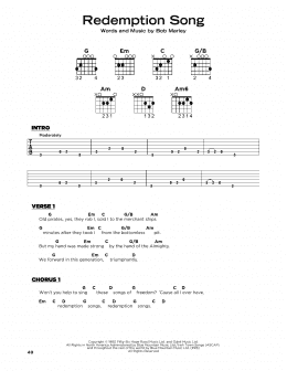page one of Redemption Song (Really Easy Guitar)