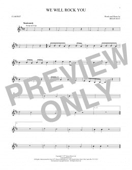 page one of We Will Rock You (Clarinet Solo)