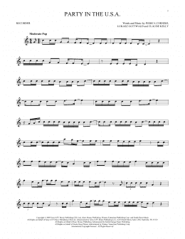 page one of Party In The U.S.A. (Recorder Solo)