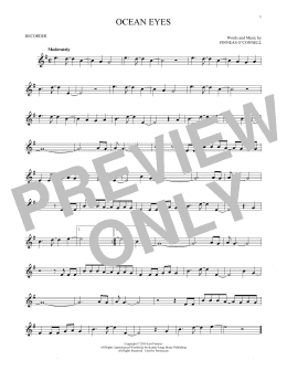 page one of ocean eyes (Recorder Solo)