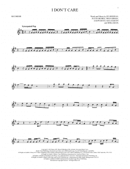 page one of I Don't Care (Recorder Solo)