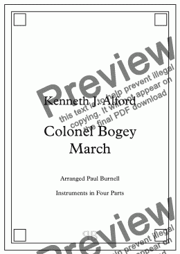 page one of Colonel Bogey March, arranged for instruments in four parts - Score and Parts