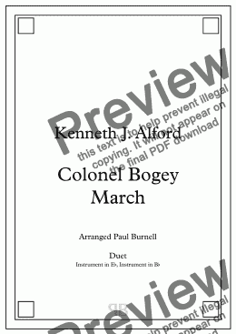 page one of Colonel Bogey March, arranged for duet: instruments in Eb and Bb - Score and Parts