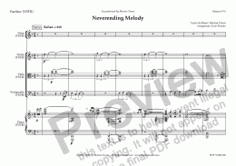 page one of Neverending Melody (VSTR/Score & Parts), Female Voice, Piano, String Trio, Choir ad lib.