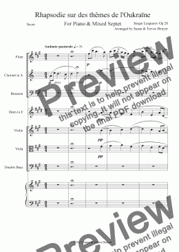 page one of Rhapsodie on Themes of the Ukraine - Lyapunov - Pno & Mxd Septet - Score