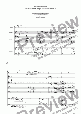 page one of Sieben Bagatellen für 2 Klaviere und 2 Schlagzeuger