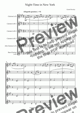 page one of "Night-Time in New York" A Blue Waltz for Clarinet Choir