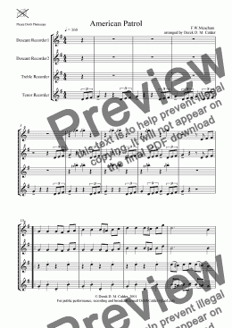 page one of AMERICAN PATROL (for recorder quartet)