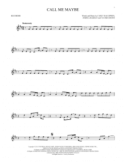 page one of Call Me Maybe (Recorder Solo)