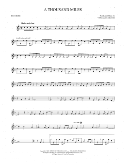 page one of A Thousand Miles (Recorder Solo)
