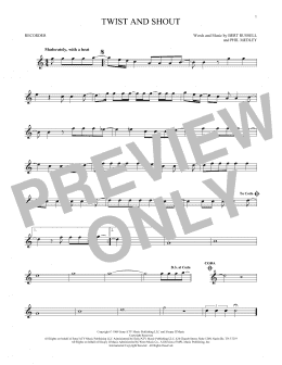 page one of Twist And Shout (Recorder Solo)