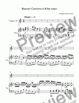 page one of W. A. Mozart - Bassoon Concerto in B-Flat Major, K. 191 - I. Allegro for trumpet Bb & piano
