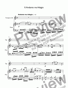 page one of W. A. Mozart - Bassoon Concerto B-flat major K. 191 - II. Andante ma Adagio for trumpet Bb & piano
