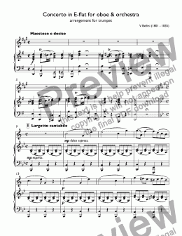 page one of Bellini - Concerto for trumpet in E-flat major for trumpet Bb & piano